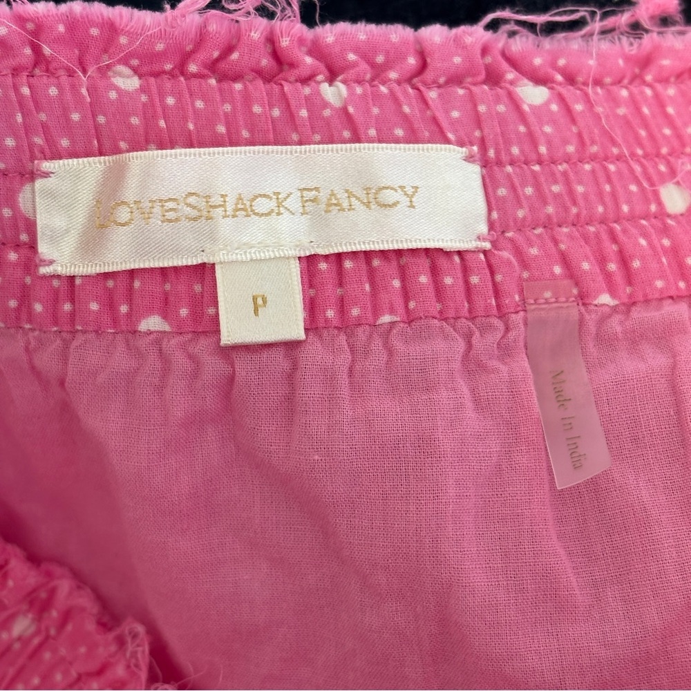 LoveShackFancy womens Pink polka dot lace fray designer Adia Mini‎ Skirt size P - Picture 8 of 9